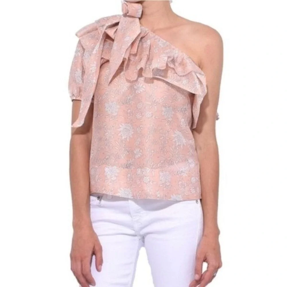 Ulla‎ Johnson NWT Goldie Blouse Rose Audrey Floral One Shoulder Ruffle Bow Top 4